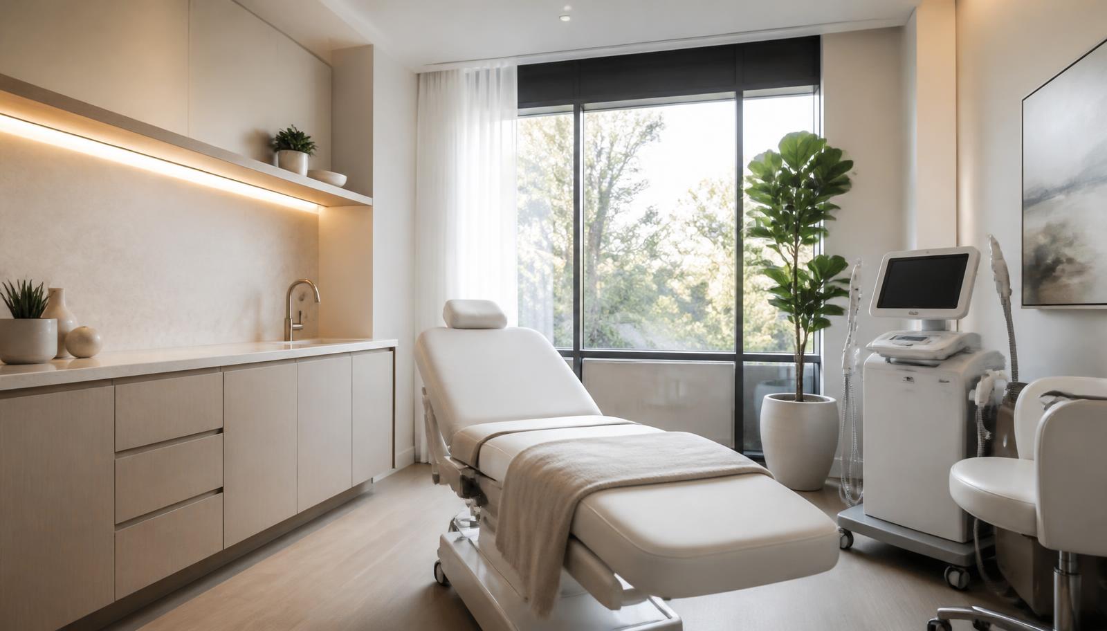 Clean, modern treatment room in a beauty and wellness studio